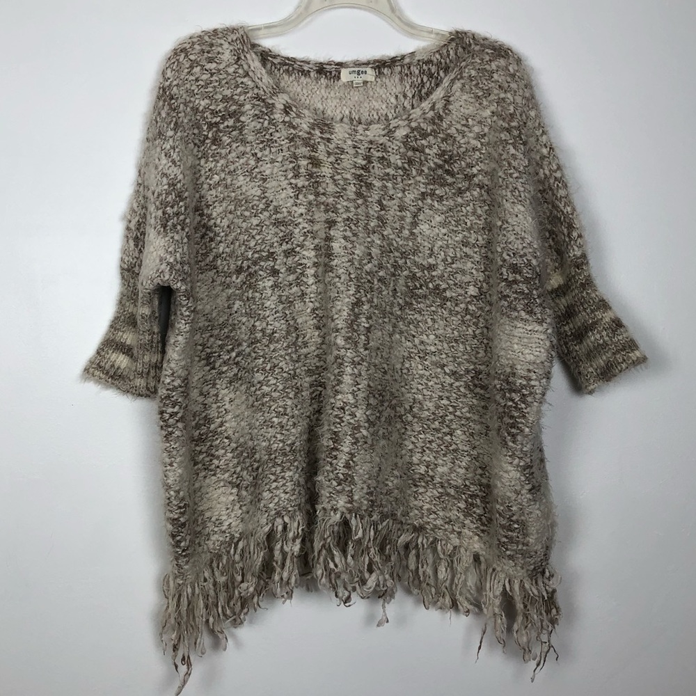 Umgee Full Size Animal Print Round Neck Distressed Detail Sweater Plus Size